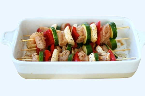 Tricolor Grilled Chicken and Vegetable Kebabs